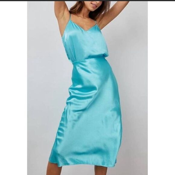 Rails Maya Azure Satin Side Slit Elastic Waist Skirt Sz L - Picture 1 of 8